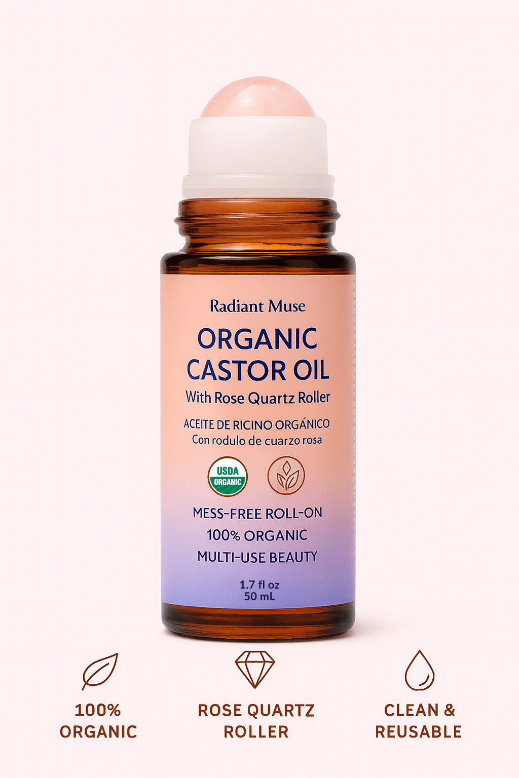 Organic Castor Oil with a Rose Quartz Roll-On